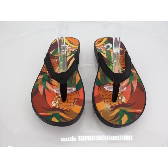 Olukai Puawe Womens Flip Flops Size 6 Cloud Black Flower Sole Sandals Slides - Picture 3 of 8